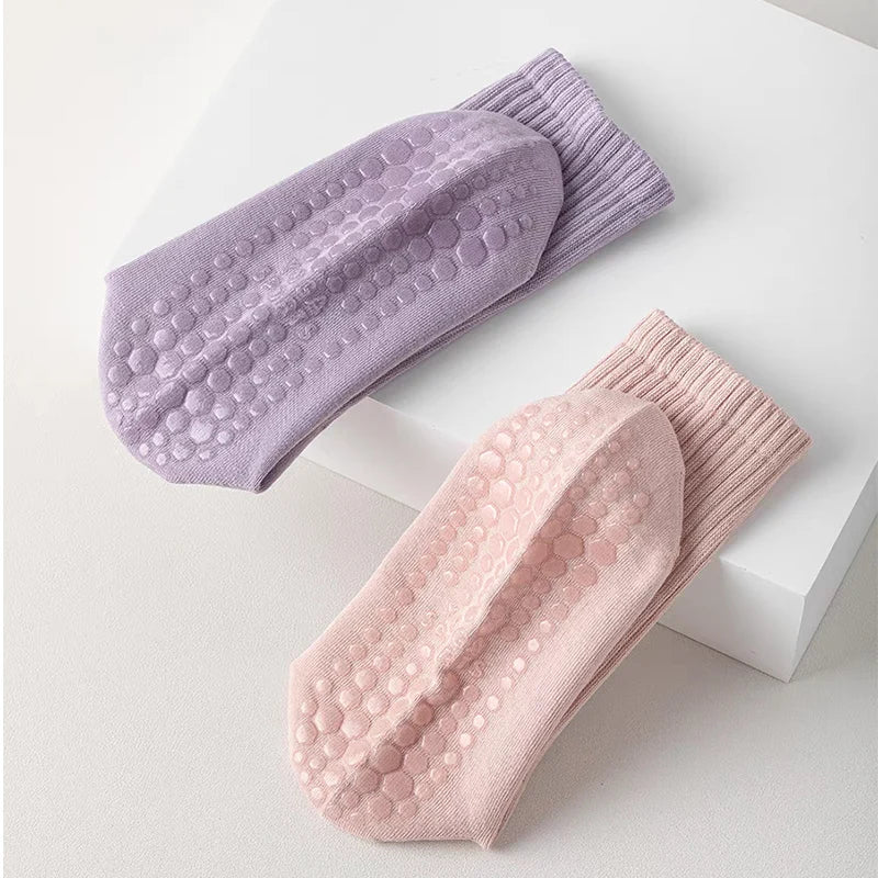 Custom DEERJIE Long-Barreled Women's Anti-Slip Grip Pilates Fitness Yoga Socks Comfortable Cotton Gel Material