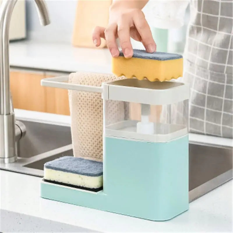 Dish Soap Dispenser With Sponge Holder and Brush Rag Holder Soap Dispenser Pump Sink Caddy Organizer Sponge Holder for Kitchen