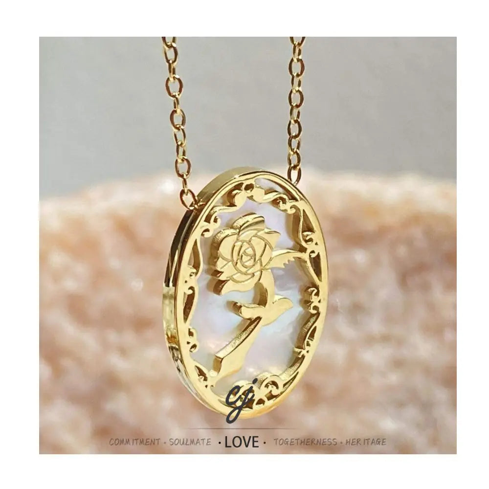Carline 18k Gold Plated Stainless Steel Necklace Rose Pendant Necklace Skeleton Pendant Wedding Jewelry Gift for Women Necklace