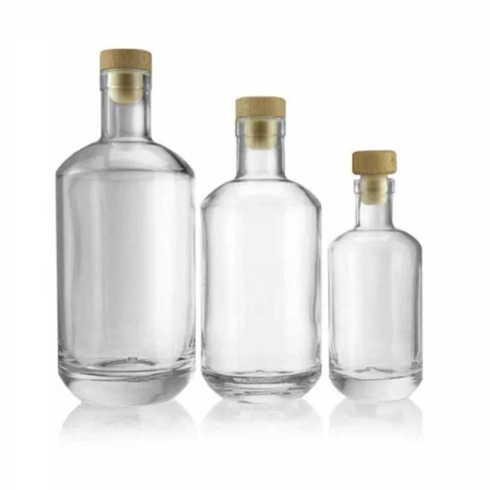 375ml 500ml 700ml 750ml 1000ml Round Glass Bottle for Vodka Whisky Rum Tequila Vintage Brew with Custom Cork Logo Printing