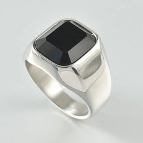 Men's 316L Stainless Steel Fashion Ring Square Top Band Gem Thumb Ring with Wedding Jewelry Accessories