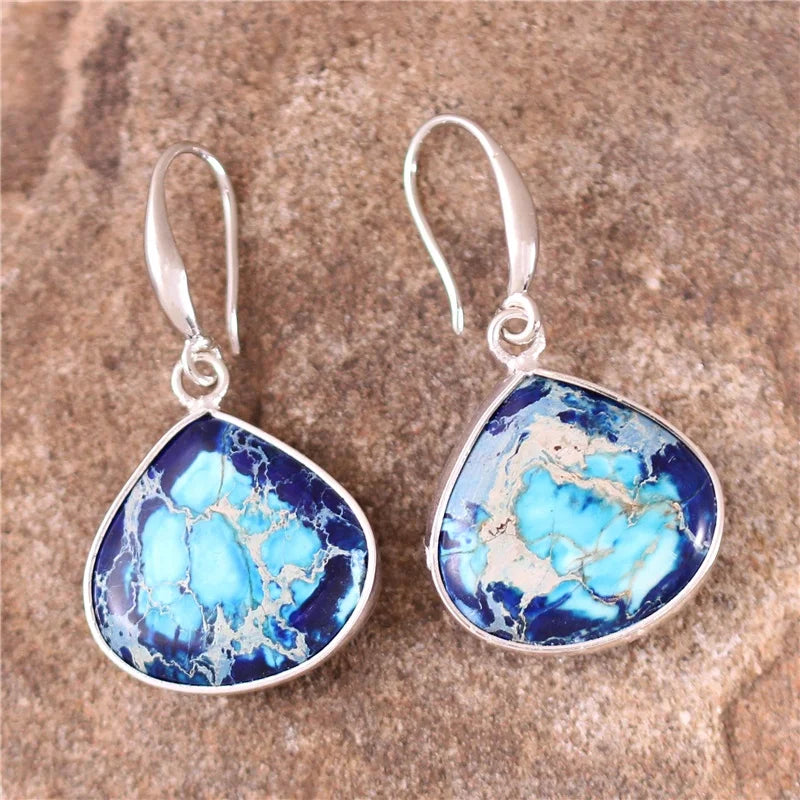 Chic Natural Stone Multi Colors Teardrop Jasper Hook Dangle Earrings for Women Stylish Drop Earrings Jewelry Gift Wholesale