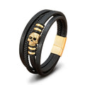 Braided Genuine Leather Bracelet Stainless Steel Beads Vintage Handmade Jewelry Bracelets Bangle Stainless Steel Magnetic Clasp