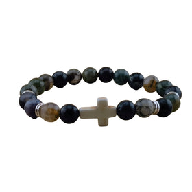 Custom Natural Fancy Jasper Gemstone Cross Bracelet Healing Kinetic Energy for Women Men Arthritis Bangle Ornaments Jewelry