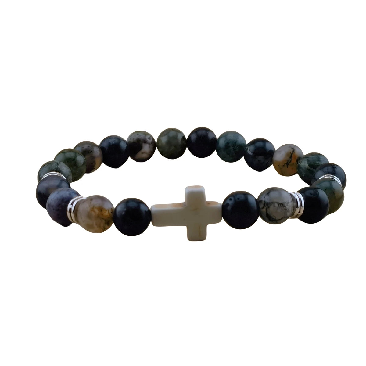 Custom Natural Fancy Jasper Gemstone Cross Bracelet Healing Kinetic Energy for Women Men Arthritis Bangle Ornaments Jewelry