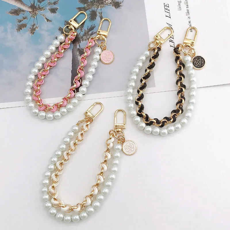26cm Length Women Fashion Imitation Pearl Two Layer PU Leather Handbag Chain Bag Accessories Link Chain for Handbags Bags Handle
