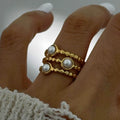 New Arrival INS 18K Gold Plated Three Layer Pearl Stainless Steel Fashion Open Rings for Women