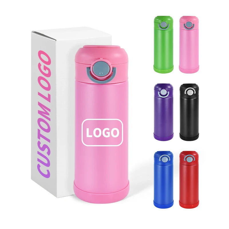 BPA Free Portable Double Wall Stainless Steel Powder Coated Kids Water Thermo Bottles with Bounce Flip Handgrip Lock Lid