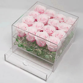 16 Hole Acrylic Flower Box With Drawer 3-Tier Clear Forever Rose Box Gift Flower Vase Drawer Rose Flower Box for Valentine's Day