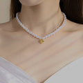 Merryshine Jewelry S925 Sterling Silver Gold Plated Link Chain Synthetic Unique Heart Dainty Pearl Necklace