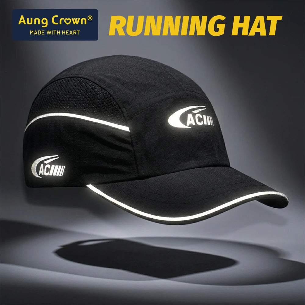 Wholesale Custom Reflective Night Running Cap High Quality  Quick Drying Perforated Hat Reflective Printing Running Hat Cap