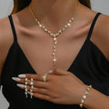 Wholesale Women Crystal Rhinestone Tassel Necklace Earrings Bracelet Ring Set Bridal Wedding Gifts Jewelry Set (KJ106)