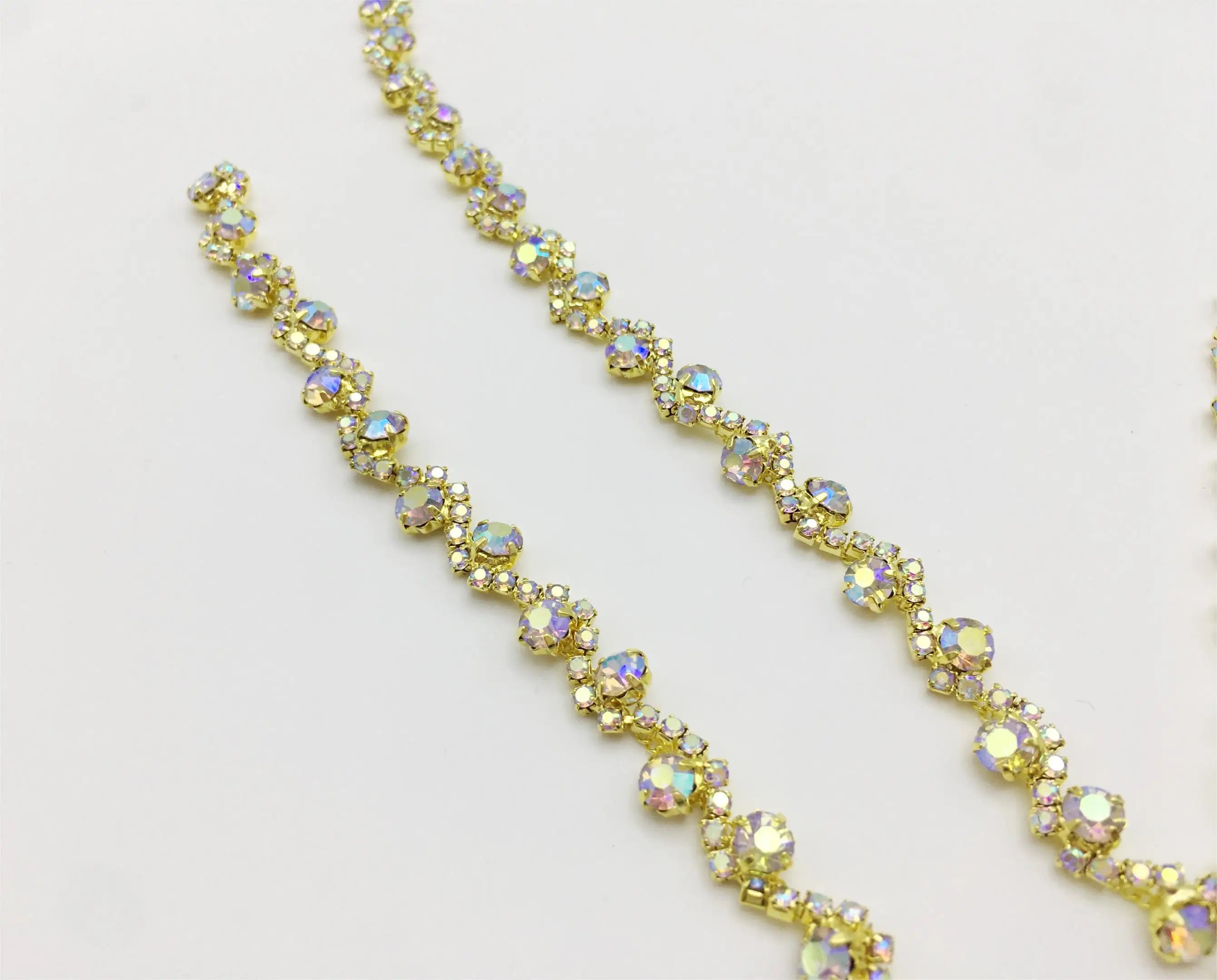 Crystal Diamond Chain S-Shape Rhinestones Metal Flat Back AB Diamond for Wedding Dress Decoration Clothing Bag Jewelry