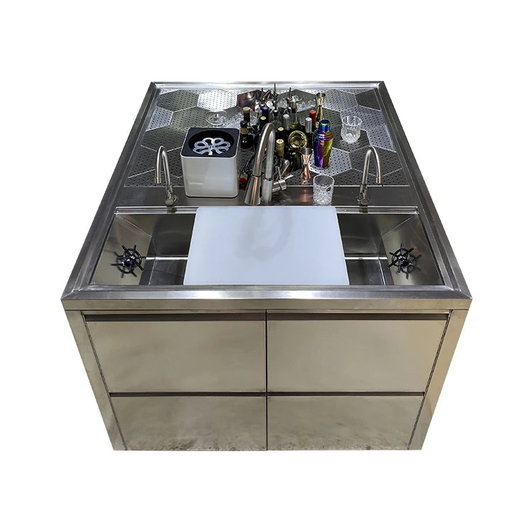 YITUO Stainless Steel Customized Cocktail Bar Station with Fridge and Mobile Design for Restaurants Clubs Hotels