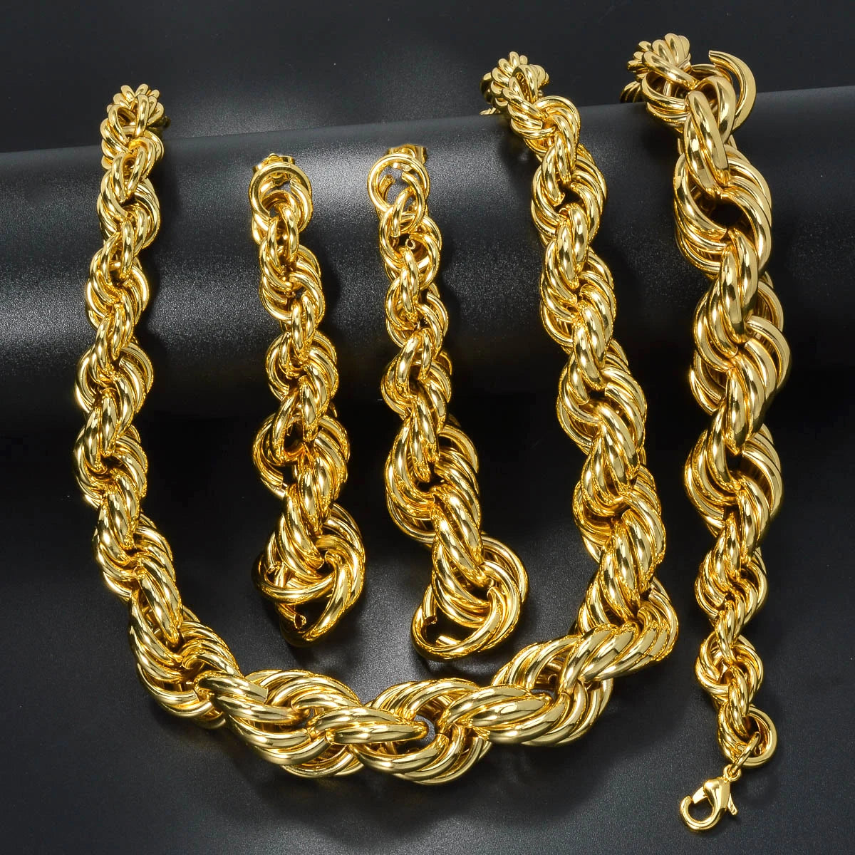 Custom Dubai Luxury Statement 18k Gold Plated Twist Necklace Bracelet Earring Jewelry Sets Women