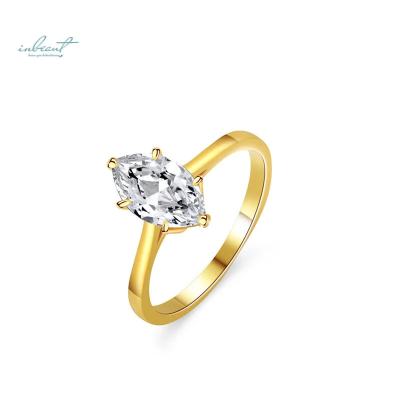 14K Yellow Gold Plated Brilliant Cut 1 Carat Diamond Test Past D Color Marquise Moissanite Ring for Women Wedding Fine Jewelry