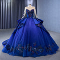 Jancember Rsm231042# First-Rate Blue Floral Print O-Neck Ball Gown Sequined With Chpel Train Evening Dress