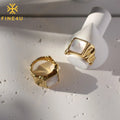 Women Fashion Jewelry Mother of Pearl Square Shell Cast Wide Stainless Steel 18K Gold Plated Vintage Rings