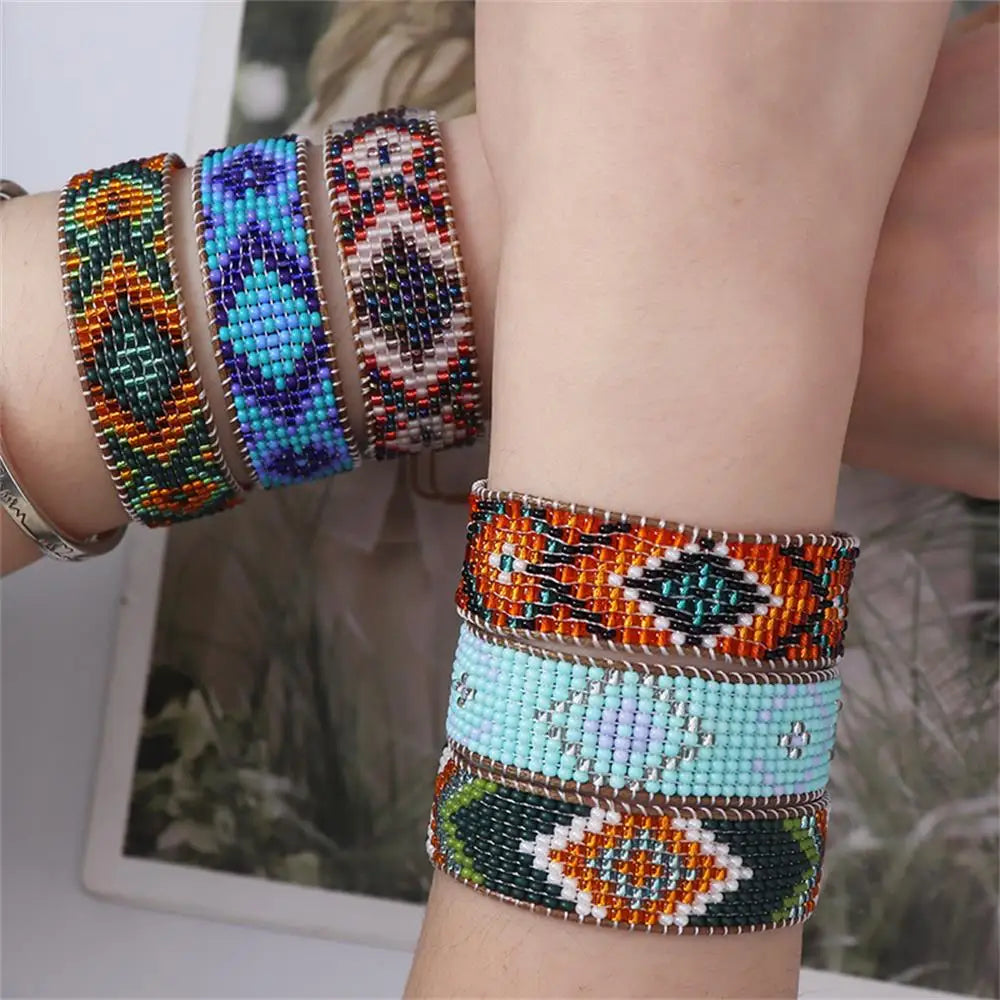 Colorful Bohemian Bead Bracelet with Geometric Grid Design Handmade Adjustable Fashion Bracelets Empilables for Anniversary