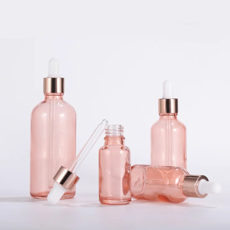 1OZ 30ml 50ml 100ml Cosmetic Serum Oil Dropper Bottle Transparent pink Eye Dropper Glass Essential Oil Bottle