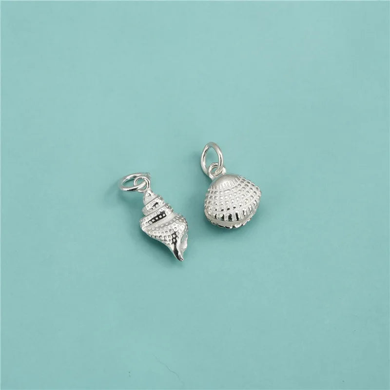 925 Sterling Silver 3D Seashell Pendant Silver Whelk Charm for Diy Bracelet Necklace Pendant Accessories