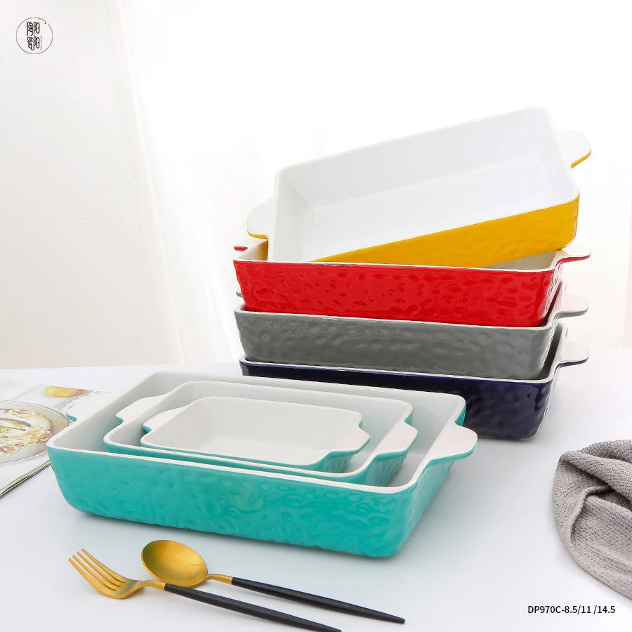 Modern Ceramic Rectangular Casserole Glaze Baking Dish Tray Lasagna Baking Pans Bakeware Set Microwave Oven Dishwasher Safe