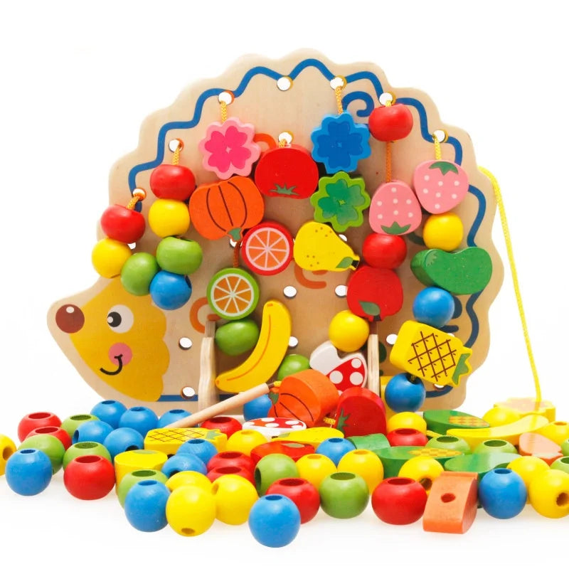 Environmental Safety Wooden Children Toy Tree Hedgehog Fruit String Beads