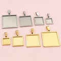 10mm 15mm 20mm 25mm Square Inner Size Stainless Steel Pendant Cabochon Base Cameo Blank Setting Charm Tray for DIY Jewelry
