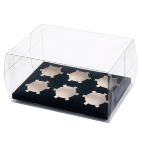 Food Grade Thick Plastic Clear Square Cupcake Box for 2/4/6/12 Cavity Cupcakes With Black White Inner Support Box