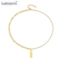 SP-LAM 2021 Trendy Statement Adjustable Figaro Chain Bar Pendant Stainless Steel Woman Tennis Necklace