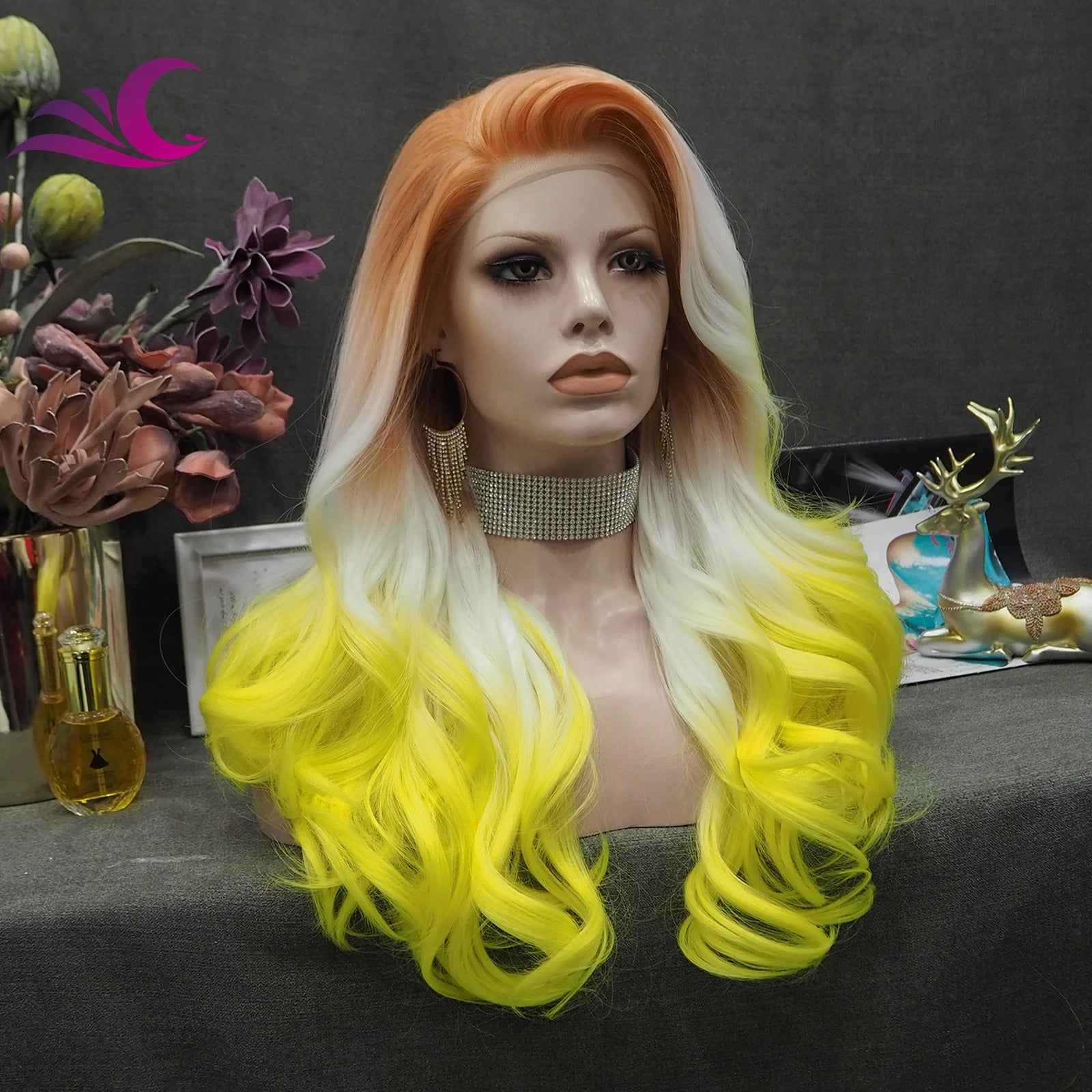 Celebrity Lemon Color High Temperature Color Wigs Thin Soft Swiss Transparent Lace Front Synthetic Wig