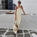 For Sexy Halter Neck Sleeveless Solid Maxi Dress Women Beige Loose Breathable Beach Summer 2025 Casual Long Dress