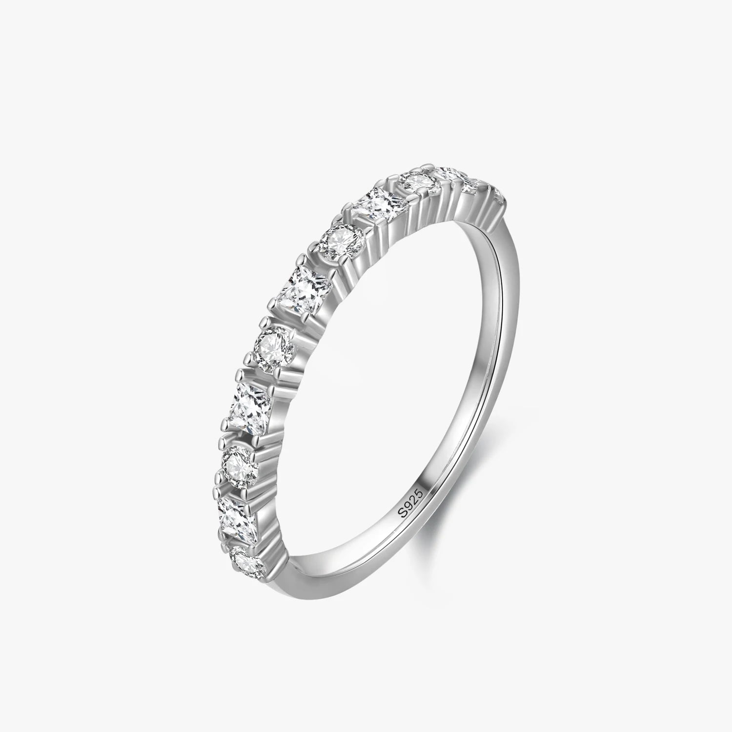 Ailmay 100% 925 Sterling Silver Geometric Design Round & square Sparkling Zircon Stackable Finger Rings for Women Fine Jewelry