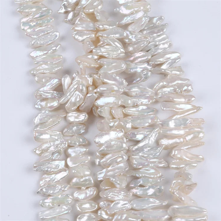 Zhuji Freshwater Real Pearls Natural 10*24mm Biwa Shape Irregular Shape Pearl String