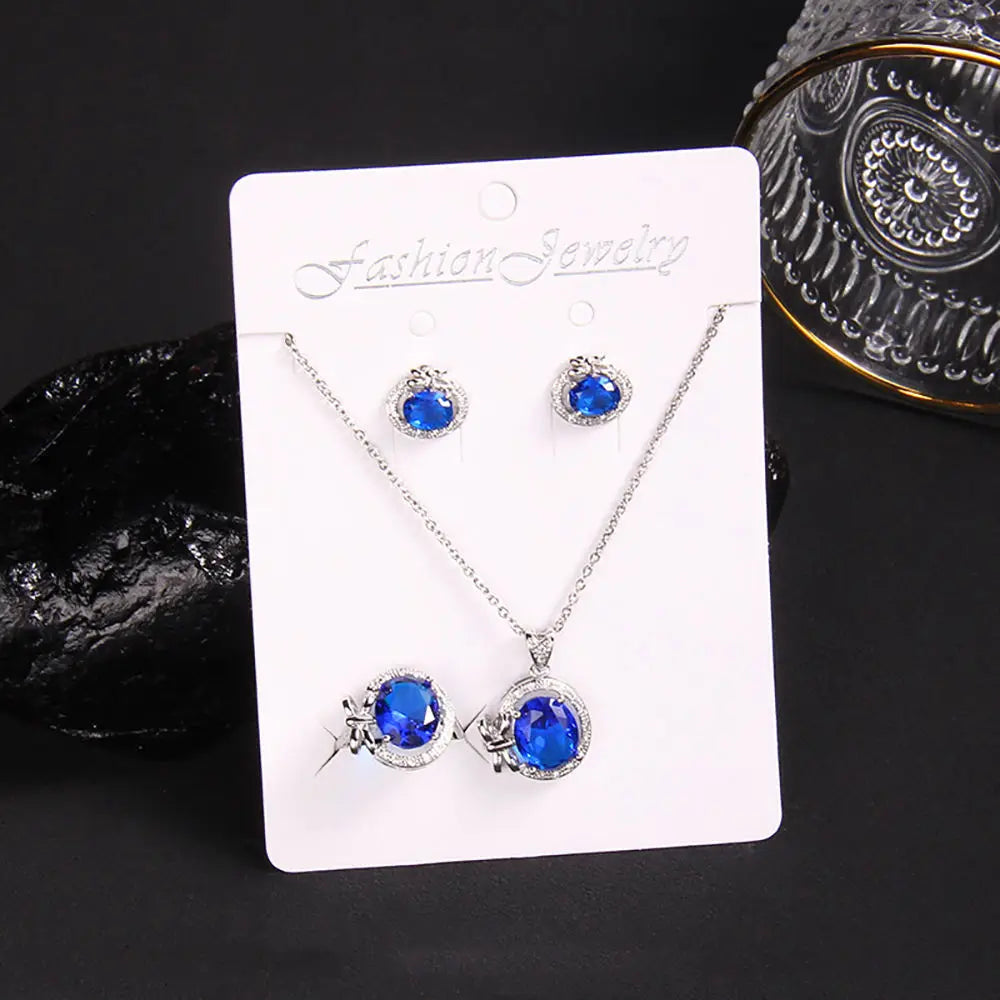 New Fashion Colorful 18k Gold Plated Necklace for Women Cubic Zirconia Heart Stainless Steel Jewelry Necklace Sets