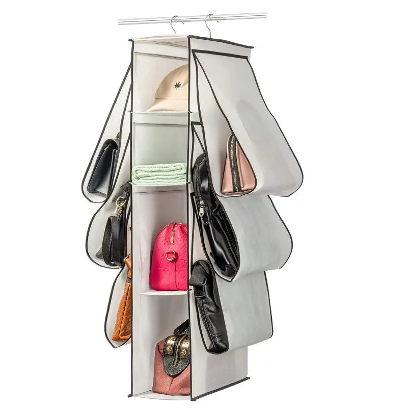 Custom 10-Pocket PVC Non-Woven 5-Layer Foldable Space-Saving Hanging Purse/Handbag Organizer Modern Household Closet Wardrobe