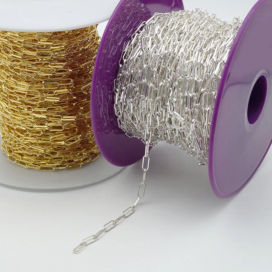 Hot Popular Rectangle Chains in Meter for Jewelry Necklace Making Paper Clip Chain in Roll Sterling Silver Chain by the Meter