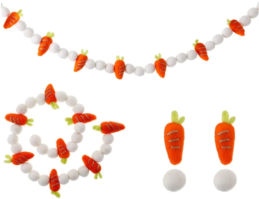 Easters Custom 2cm Durable Hanging Carrot New Zealand Wool Felt Ball Garland Farmhouse Spring Tree Ornaments with Custom Logo