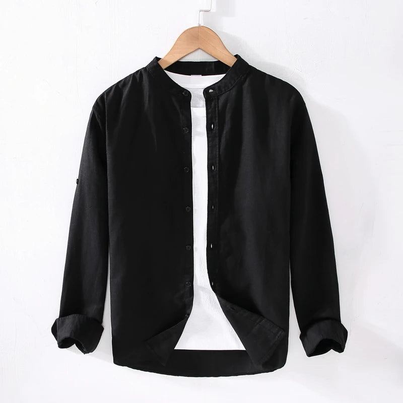 Men's High-End Linen Shirts Comfortable Breathable Long Sleeve With Simple Fashionable Print Classical Color Single Packaged
