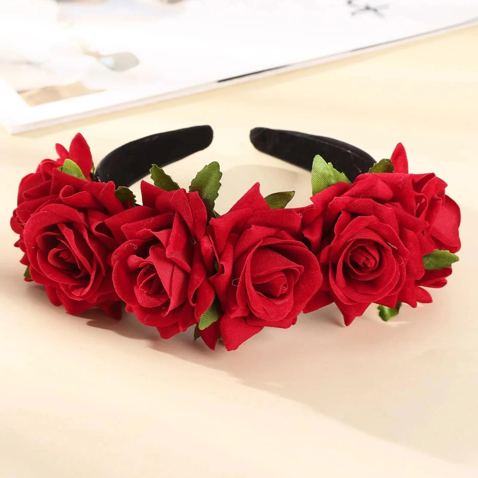Rose Headband for Women Romantic Red Bezel Hair Hoop Hair Bands Girls Wedding Hairband Hair Accessories