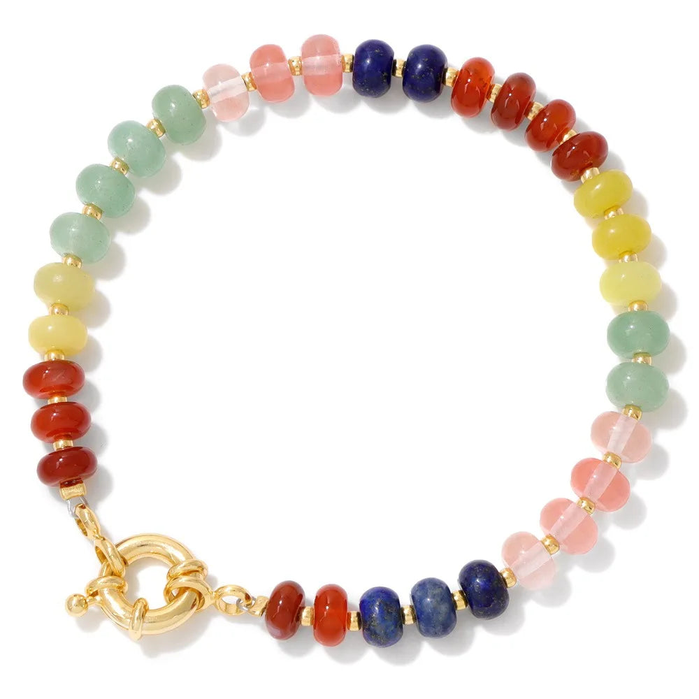 Summer Colorful Natural Gemstone Bracelet Bohemia Natural Stone Beaded Toggle Clasp Bracelet for Women