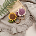 Baby Colorful Handmade Sunflower Crochet Teething Wooden Baby Rattle Ring Baby Gift