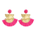 Multi Colors Bohemian Abalone White Puka Cowrie Drop Fan Shape Beach Holiday Raffia Earrings Half Hoop Jewelry for Women