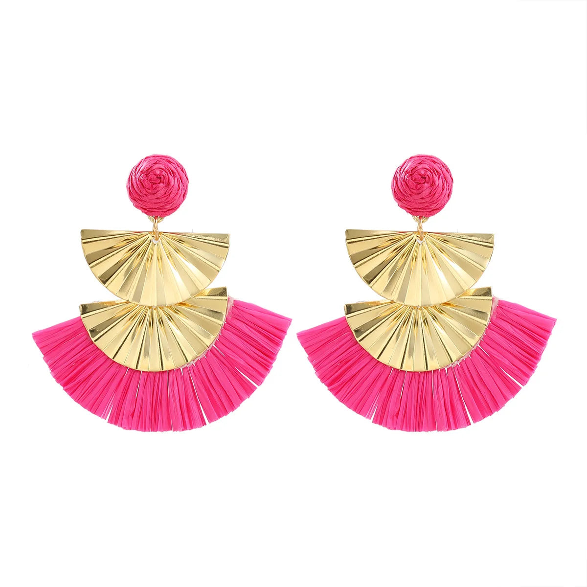 Multi Colors Bohemian Abalone White Puka Cowrie Drop Fan Shape Beach Holiday Raffia Earrings Half Hoop Jewelry for Women