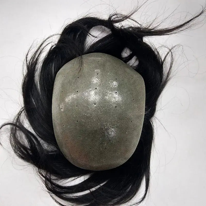 LONGFOR BQ Men's Toupee Super Breathable Full PU Base Durable Silicone Hair Indian Remy Hair Lace+Mono Base Straight Top Grade