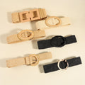 RW 2024 Summer Fashion 2" Wide Elastic Straw Waist Belt With Round Buckle Women Straw Woven Stretch Elastic Belt for Dresses