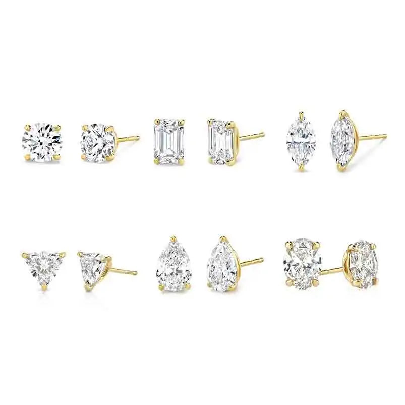 Daidan 14K Gold Earrings Stud Plated Cz Minimalist Hypoallergenic Geometric 925 Sterling Silver Earrings