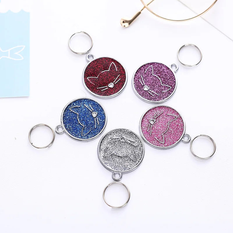 Metal 25mm Newest Pet Cat Accessories Cat Face Round Dog Tag Alloy Engraved Pet Cat Dog ID Tag Wholesale
