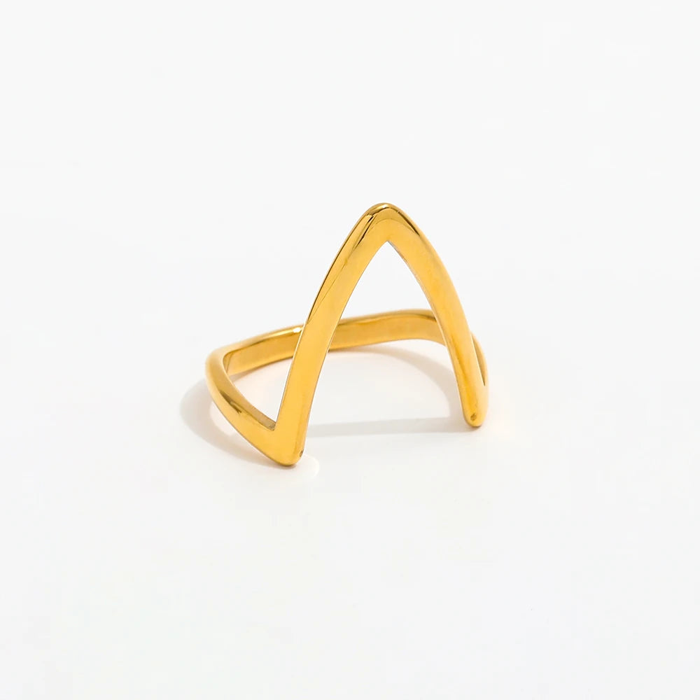 Joolim Jewelry Wholesale 18K Gold Plated Irregular Corner Lines Stainless Steel Rings for Women Rings