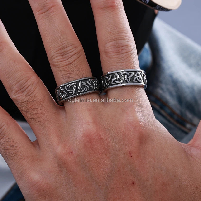 Minimalist Style Punk Vintage Retro Nordic Viking Stainless Steel Celtic Band Ring for Men Women